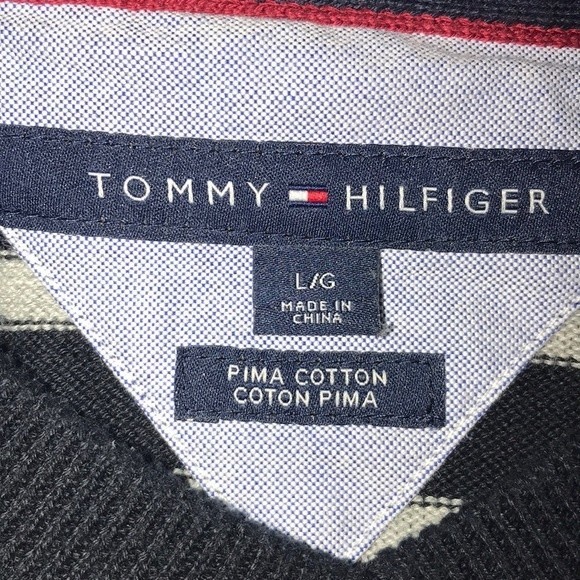 90s Tommy Hilfiger Sweater Striped Preppy V Neck pullover Blue and white size L - Picture 7 of 8